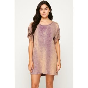 NWT ODDI Tie Dye Bleach Dye Fringe Sleeve T-Shirt Dress